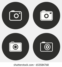 Photo vector icons set. White illustration isolated for graphic and web design. Circle buttons.