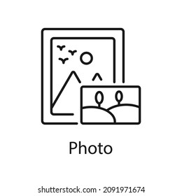 Icono de contorno del vector de foto para web aislada en el archivo EPS 10 de fondo blanco