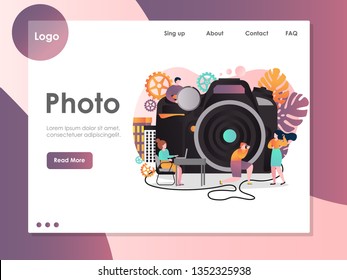 Photo vector website template, web page and landing page design for website and mobile site development. Photography studio service concept.