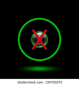 photo video banned camera crossed out with a red cross   green circle on a black background, vector, EPS 10