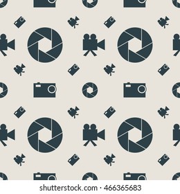 Photo and video camera flat icons. Vector illustration. Seamless background. Aperture icon