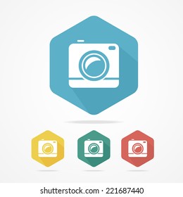 Photo or Video Camera. Flat Style With Long Shadow. Vector Icon.