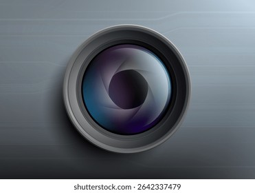 Photo or video camera lens. Digital technology aperture. Vector illustration