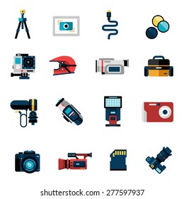 Photo and video camera technique icons set isolated vector illustration