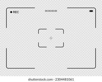 Photo and video camera viewfinder grid with exposure and recording led on transparent background. Vector illustration