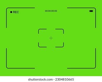 Photo and video camera viewfinder grid with exposure and recording led on green chroma key background. Vector illustration