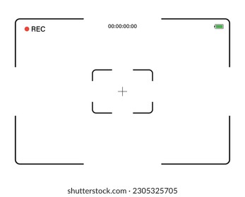 Photo and video camera viewfinder grid with exposure and recording led on white backdrop. Vector illustration