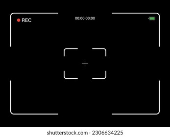 Photo and video camera viewfinder grid with exposure and recording led on black background. Vector illustration