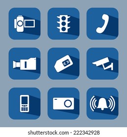 Photo, video flat icon set with long shadows