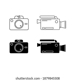 Photo and Video icon set black and white