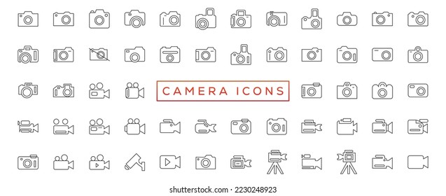 Photo and video icon set. Icons of photography, image, photo gallery, video camera and photo camera. Diaphragm icon. image, photo gallery Vector illustration