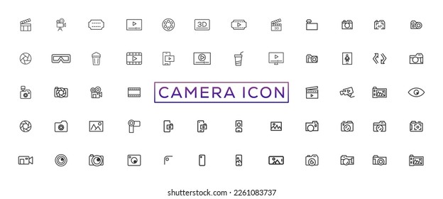 Photo and video icon set. Icons of photography, image, photo gallery, video camera and photo camera. Diaphragm icon. image, photo gallery Vector illustration