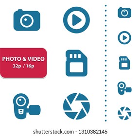 Photo & Video Icons. Professional, pixel perfect icons, EPS 10 format, optimized for 32p and 16p (4x magnification for preview).