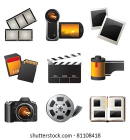 Photo and video icons set - vector