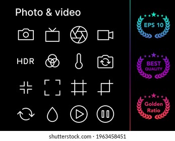 Photo and video modern line icon vector set.