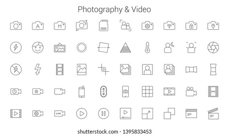 Photo and video vector icon set isolated on white background. Photography symbol modern, simple, vector, icon for website design, mobile app, ui. Vector Illustration