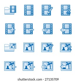 Photo and video web icons, blue series