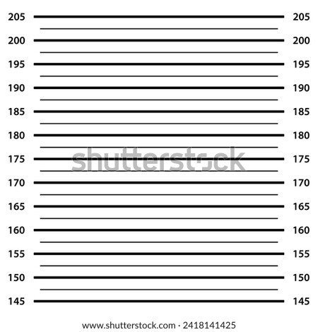 Photo zone mugshot with scale centimeters. Vector of identification by police, prison suspect, jail lineup, wanted chart portrait, wall line for photo, photography prisoner illustration