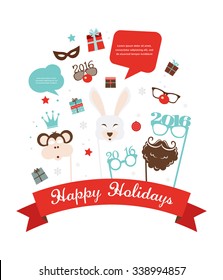Photobooth Birthday  and new year party set. greeting  card