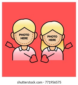 Photobooth couple boy and girl with arrow, happy valentine’s day. Vector illustrator