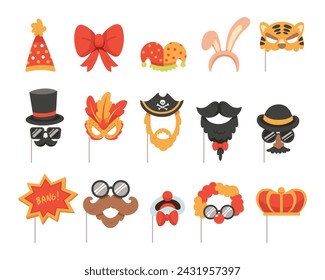 Photobooth party props vector illustration set