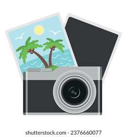 Icono de la cámara fotográfica. Ilustración vectorial plana de la fotocámara con foto