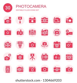 photocamera icon set. Collection of 30 filled photocamera icons included Photo camera, Camera, Camera flash