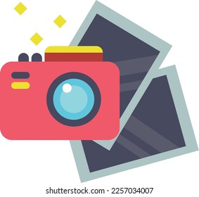 Photocamera and photos color icon. Instant memory card