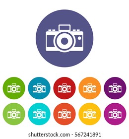 Photocamera set icons in different colors isolated on white background