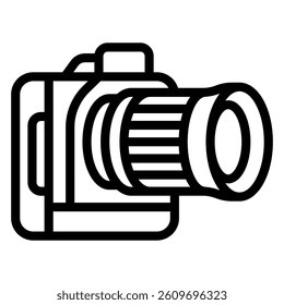 Photocamera with telelens line icon, photography and optics concept. Vector graphics. Photo camera sign on white background, style mobile or design
