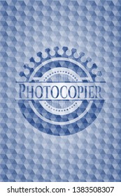 Photocopier blue badge with geometric pattern. Vector Illustration. Detailed.