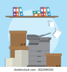 photocopier and boxes paperwork icons