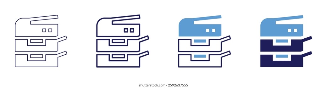 Photocopier icon in 4 different styles. Thin Line, Line, Bold Line, Duotone. Duotone style. Editable stroke.