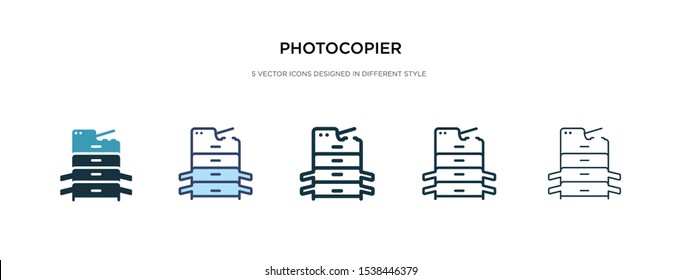 photocopier icon in different style vector illustration. two colored and black photocopier vector icons designed in filled, outline, line and stroke style can be used for web, mobile, ui