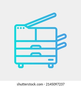 Icono de fotocopiadora en estilo gradiente, uso para presentación de aplicaciones móviles del sitio web
