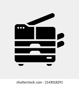 Icono de fotocopiadora de estilo sólido, utilizado para presentación de aplicaciones móviles en el sitio web