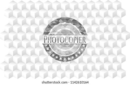 Photocopier realistic grey emblem with cube white background
