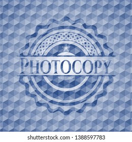 Photocopy blue emblem with geometric pattern. Vector Illustration. Detailed.