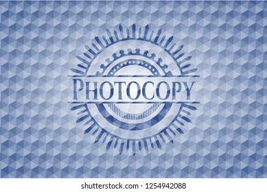 Photocopy blue hexagon emblem.
