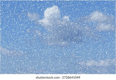 Fotokopieeffekt Halbton Himmelsvektor. Vintage-Grunge-Wolken mit gepunkteter Textur und Xerox-Overlay. Vektorgrafik-Stil
