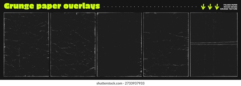 Conjunto de textura de sobreposição de fotocópia com molduras de bordas usadas antigas. Sobreposição de textura antiga de papel de sujeira sujo desenhado à mão. Fundo de quadro retângulo com efeito de ruído granulado antigo.