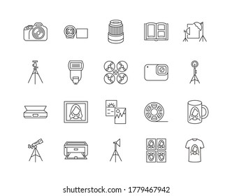 Photocopying and scan services line icon. Photographic equipment for professional photographers. Photos of the documents. Digital and optical technology. Design and printing on mugs and t-shirts