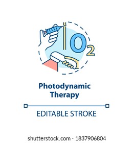 Photodynamic Therapy Concept Icon. Phototherapy. Destroying Abnormal Cells With Light. Photosensitizers. PDT Idea Thin Line Illustration. Vector Isolated Outline RGB Color Drawing. Editable Stroke