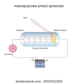 A photoelectric effect detector converts light into electrical signals by releasing electrons when photons strike its surface, enabling light detection.