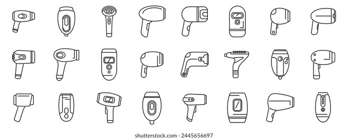 Photoepilator icons set outline vector. Health woman care. Spa beauty epilator