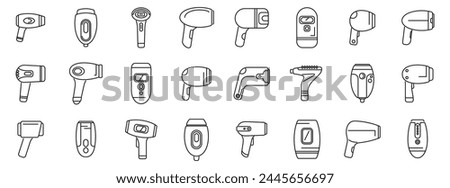 Photoepilator icons set outline vector. Health woman care. Spa beauty epilator