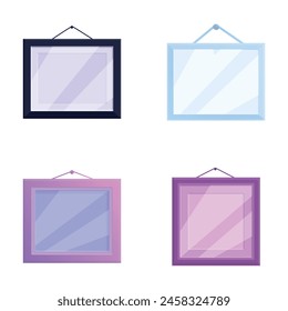 Photoframe icons set cartoon vector. Various empty photo frame on wall. Interior element