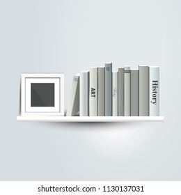 Photoframe mock up on the bookshelf. Template for poster, picture, painting. Vector.