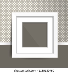 Photoframe mock up on the wall. Simple white empty framing. Template for poster, picture, painting. Vector.