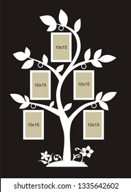 photoframe set in a form of a tree, laser cut template, vector